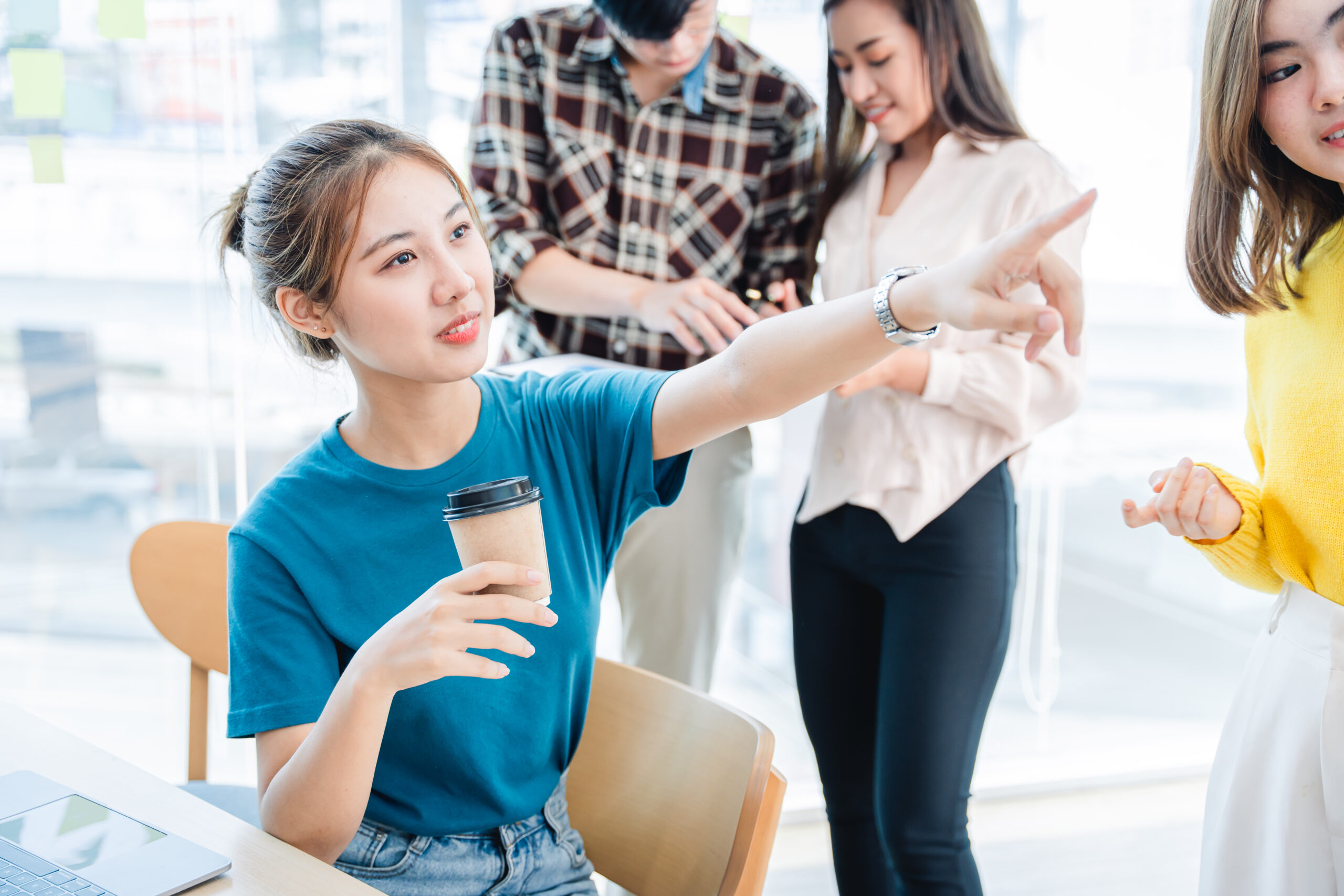 Successful business people present analytics reports while worki